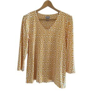 Women's Chico's Size 0 (US S) Geometric Orange‎ White 3/4 Sleeve Stretchy Top